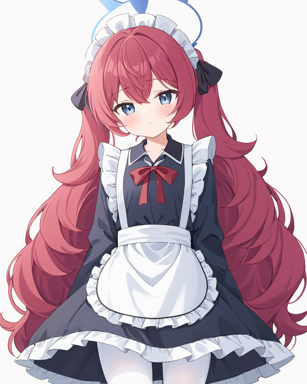 iroha \(blue archive\),1girl, solo, enmaided, halo, maid_headdress, alternate_hairstyle, looking_at_viewer, twintails, white_pantyhose, skirt_hold, neck_ribbon, maid_apron, simple_background, blush, red_ribbon, black_dress, closed_mouth, juliet_sleeves, white_apron, hair_bow, black_bow, frilled_apron, black_ribbon
<lora:iroha_(blue_archive)_image99_batch3_v1-000045:1>,halo,. gorgeous,key visual, vibrant, studio anime,award-winning, professional, highly detailed,high budget, cinemascope