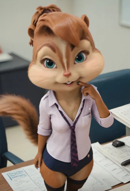 Score_9, score_8_up, score_7_up, source_furry, hentai, porn, brittany miller, trans, boy chipmunk, furry female, sissyboy, lgbt, furrya chipmunk was made into a chipmunk, , 3d, Sexy secretary , in the office , standing tall , holding documents , flirting , femininity, miniskirt stockings , white blouse , small round breasts , Playful look , lively look , looks at the viewer, winks ,Sexy pose , intimate setting,<lora:Brittany_Miller__Alvin_and_the_Chipmunks__CG_Movie_version:0.8>