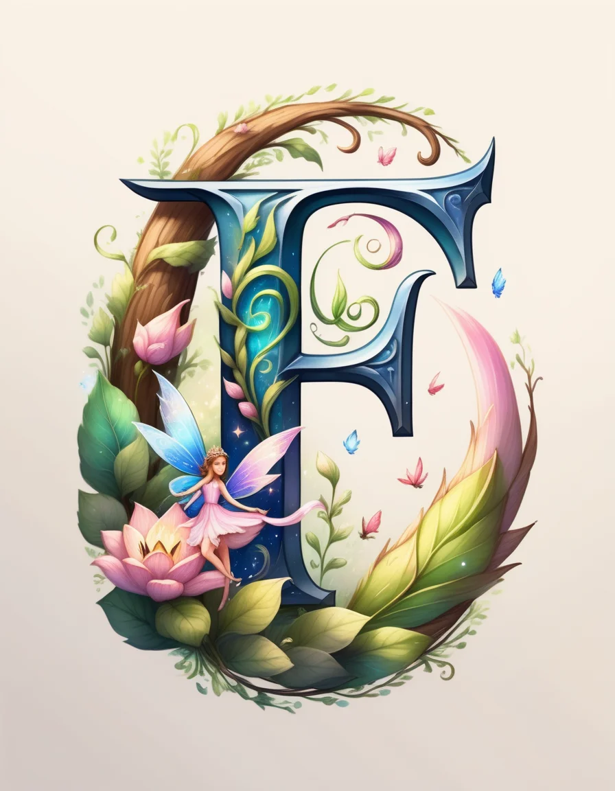 A letter F logo, fantasy, fairy, whimsical, 8k, high quality professional, graphic design <lora:FaeStyle:1> style-sylvamagic