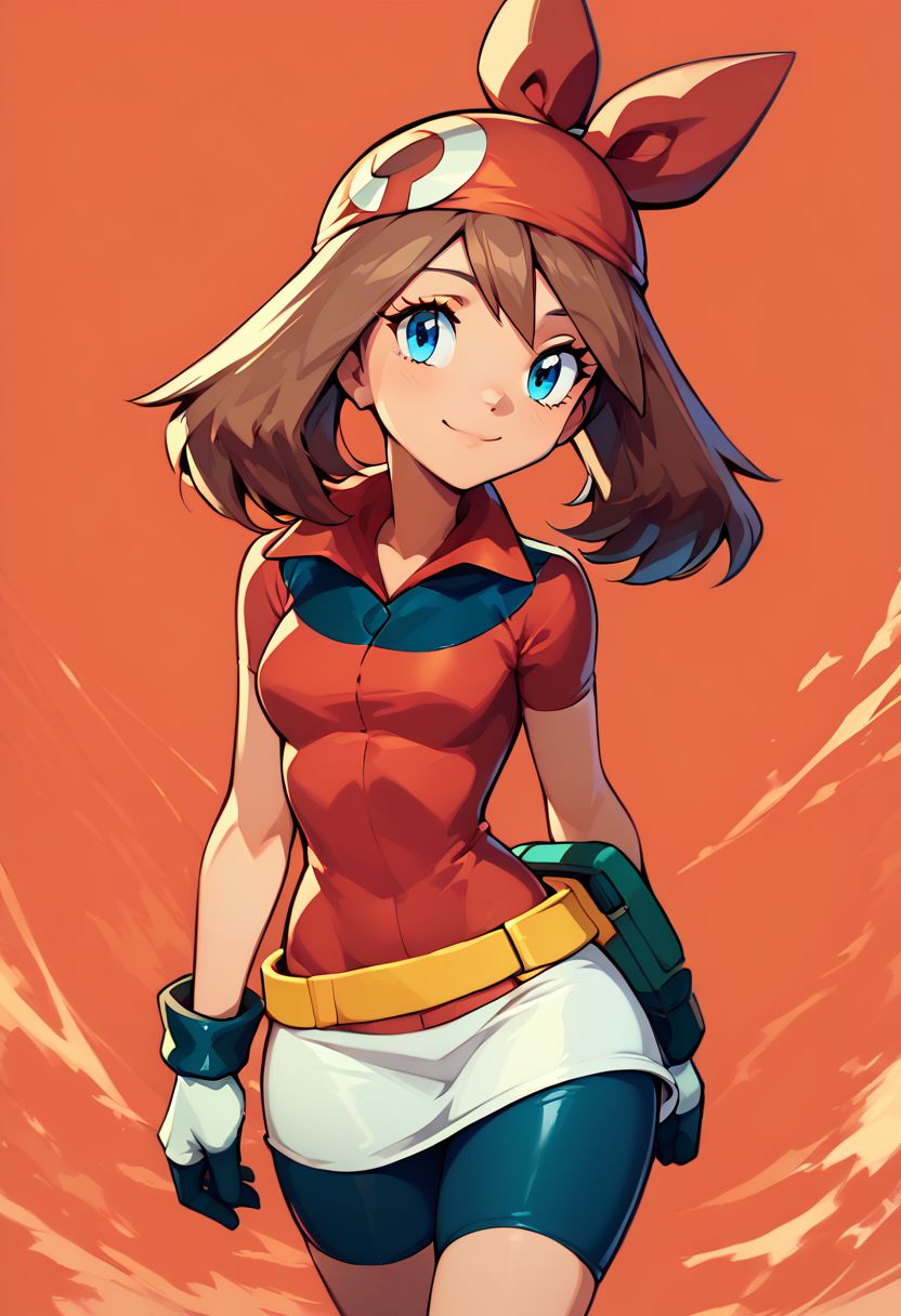 score_9, score_8_up, score_8, medium breasts, (curvy), cute, eyelashes,     
rating safe, 
BREAK,
zzMay, solo, brown hair, blue eyes, medium hair, perfect, red shirt, bike shorts, red bandana, red shirt, gloves, yellow belt, white skirt,
BREAK,
smile, looking at viewer, 
abstract background, 
zPDXL, Expressiveh