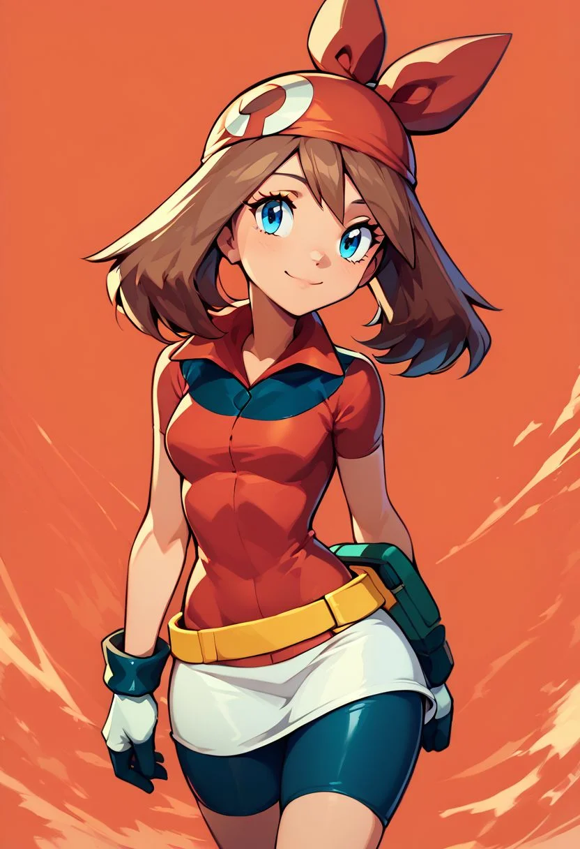 score_9, score_8_up, score_8, medium breasts, (curvy), cute, eyelashes,
rating safe,
BREAK,
zzMay, solo, brown hair, blue eyes, medium hair, perfect, red shirt, bike shorts, red bandana, red shirt, gloves, yellow belt, white skirt,
BREAK,
smile, looking at viewer,
abstract background,
zPDXL, Expressiveh