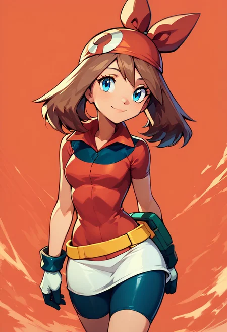 score_9, score_8_up, score_8, medium breasts, (curvy), cute, eyelashes,
rating safe,
BREAK,
zzMay, solo, brown hair, blue eyes, medium hair, perfect, red shirt, bike shorts, red bandana, red shirt, gloves, yellow belt, white skirt,
BREAK,
smile, looking at viewer,
abstract background,
zPDXL, Expressiveh