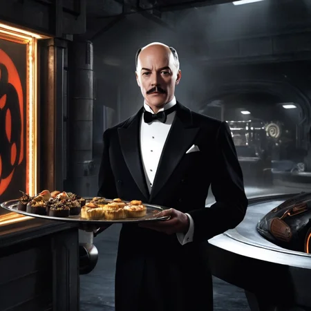 Hyperrealistic art of <lora:Alfred Pennyworth:1>
Alfred Pennyworth a very hot sexy dressed woman with a teasing body in a sexy tuxedo holding a tray inside batcave In Gotham City, Extremely high-resolution details, photographic, realism pushed to extreme, fine texture, incredibly lifelike