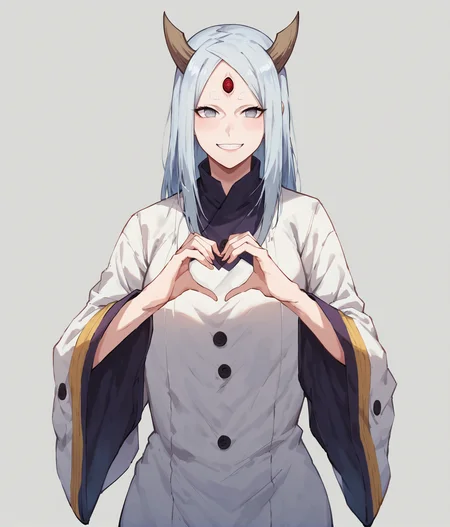 score_9, score_8_up, score_7_up,
1girl,
standing, heart shaped hands, smile,
(<lora:OotsutsukiKaguya:0.8>, OotsutsukiKaguyaER, white skin, third eye, horns,grey eyes )