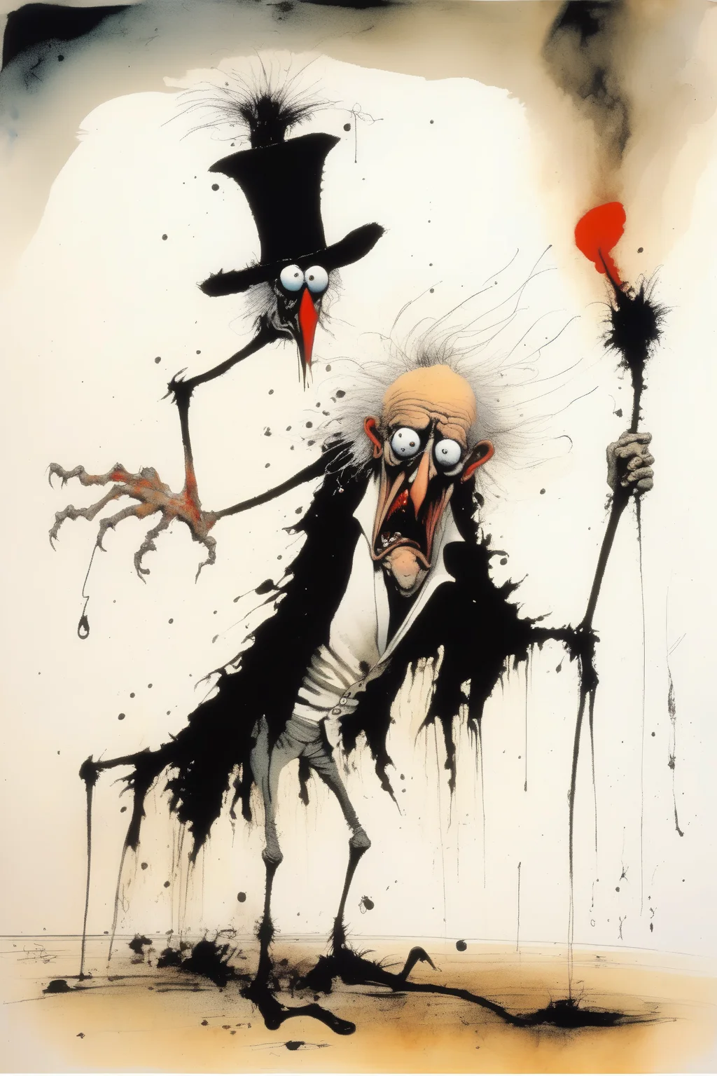 <lora:Ralph Steadman Style:1>Ralph Steadman Style - ash-shaytan dark, sinister, fantasy, in the style of Ralph Steadman