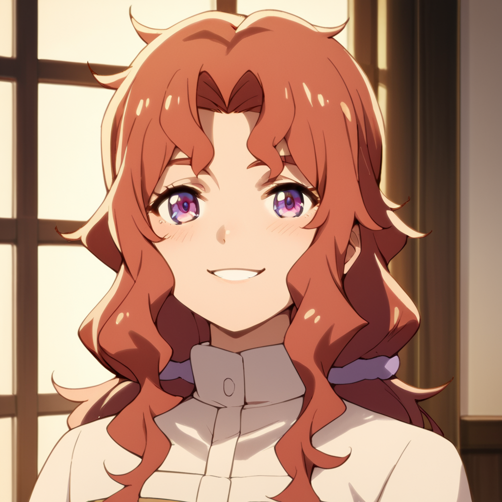 score_9, score_8_up, score_7_up, score_6_up, score_5_up, score_4_up, source_anime,  Kikyou, long hair, red hair, purple eyes, , smile, portrait, upper body