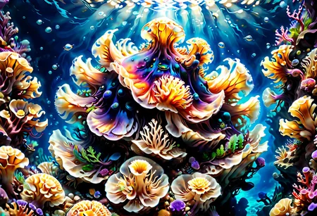 high contrast, lively colors, highest quality,masterpiece, 4K HD,vibrant colors ,wide angle, cinematic, realistic, hyper detailed,Extremely high-resolution details, photographic, realism pushed to extreme, fine texture, incredibly lifelike,sharp, colorful
hyperkraximalism,
a diver descends into the ocean abyss, wide angle , reefs, fish, sea slug,<lora:SeaAnemone:0.6> translucent and ethereal, sea anemone,