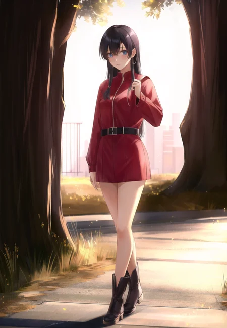 axsens, monster girl, incredibly absurdres, best quality, 8k wallpaper, highly intricate details, particle lighting, scenery, visual effects, looking at viewer, female character, 1girl, (depressed), breasts, _breasts_sizes_ranges, color316 hair, bangs, Hairstyles, eyes, wearing outfit with no jewelry or neckwear, (angle, basic_poses:1.2), locations