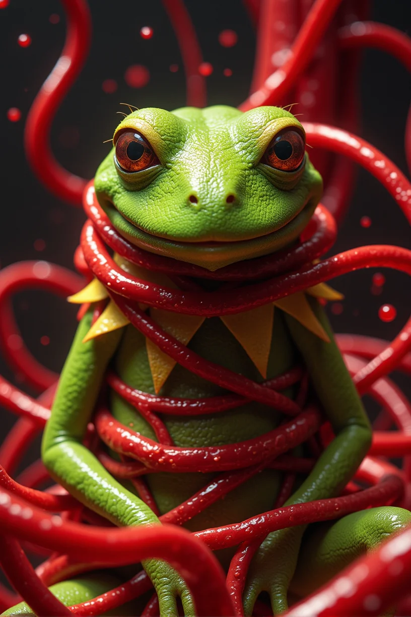 kermit the from being wrapped in circulatory vibers. Tight squeezing fibers of blood.