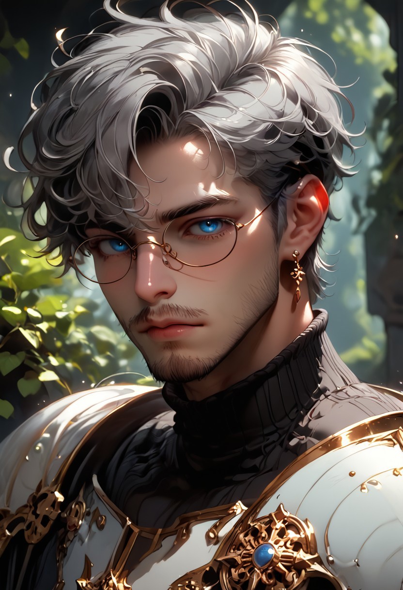 score_9, score_8_up, score_7_up, score_6_up, score_5_up, score_4_up, (score_9, score_8_up:1.1), score_7_up, high resolution, high quality, masterpiece, ultra detailed, high angle, cowboy shot, n4g4, b0, knva, aaamanaaa, concept art, front view, close up, front shot, portrait, face focus, depth of field, bokeh effect,
1boy, solo, adult male, medieval fantasy, 30 years old, light on face, friendly,
short hair, ((undercut)), gray hair, (((facial hair, heavy dark stubble))), blue eyes, mole under eye, sexy, <lora:roundGlassesVb1:.5>, ((glasses, round glasses, round eyewear, thick-rimmed glasses)), (black-plug-earrings), (alt-style), Looking at Viewer
BREAK 
((steampunk power armor in the style of fallout-power-armor, space_space, space armor, shoulder armor, (breastplate), steel armor, gold trim, magic power armor, jewels)), standing, human, detailed background, outdoors, town background, victoria era, steampunk, <lora:style_Concept Art DarkSide Style LoRA_Pony XL v6:1>