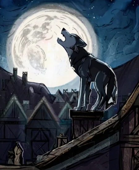 cartoon saloon, a wolf howling at a full moon <lora:Cartoon_Saloon_Style_XL_kk:1>