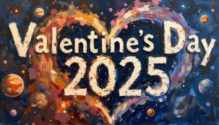 positiv Clip L: aidmatextimprover, sketch painting,    Above both, the text shines from the stars in a heart: "Valentine's Day 2025", Two celestial beings, one (female:0.8) made of glowing stardust, the male one formed from nebulae in space, reach out their hands in an infinite cosmic embrace. Planets and galaxies swirl around them in a mesmerizing dance of eternal love. positiv Clip G: aidmatextimprover, sketch painting,    Above both, the text shines from the stars in a heart: "Valentine's Day 2025", Two celestial beings, one (female:0.8) made of glowing stardust, the male one formed from nebulae in space, reach out their hands in an infinite cosmic embrace. Planets and galaxies swirl around them in a mesmerizing dance of eternal love.