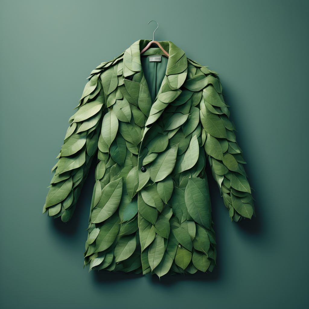 a coat made out of leaves, simple background <lora:LeafStyle:0.5>