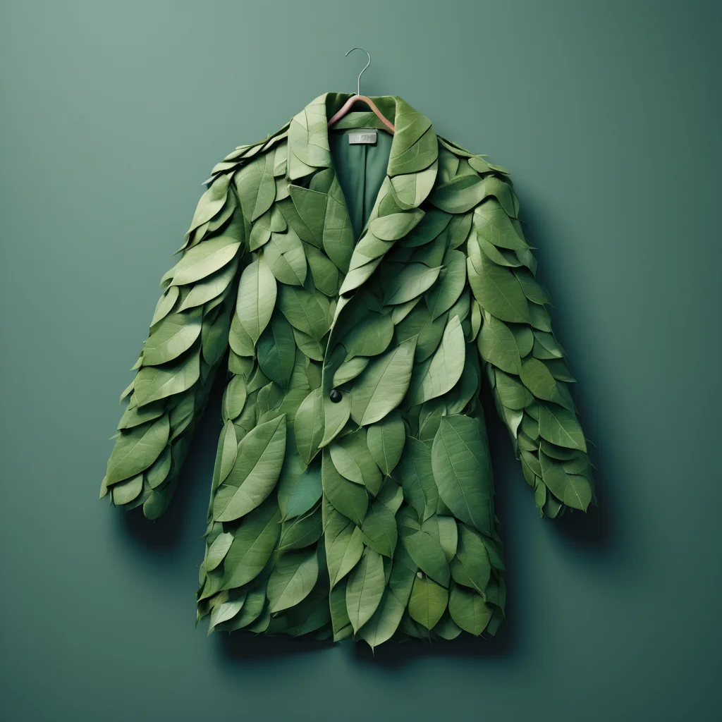 a coat made out of leaves, simple background <lora:LeafStyle:0.5>