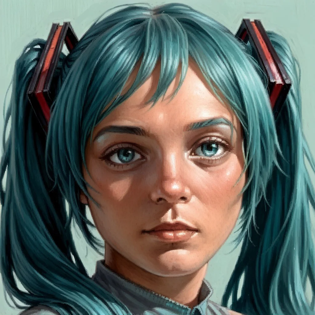 score_8, score_8_up, score_7_up, arcanum_portrait, portrait, traditional media, solo, simple background, 1girl, solo, female focus, hatsune miku, aqua hair, aqua eyes, twintails, adult, painting (medium)