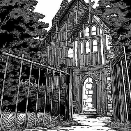 gothic abandoned castle scenery, skeletons on the wooden crosses as a fence, sharp focus, 4k, art by EMB_rfktrbwmnga2-11300
