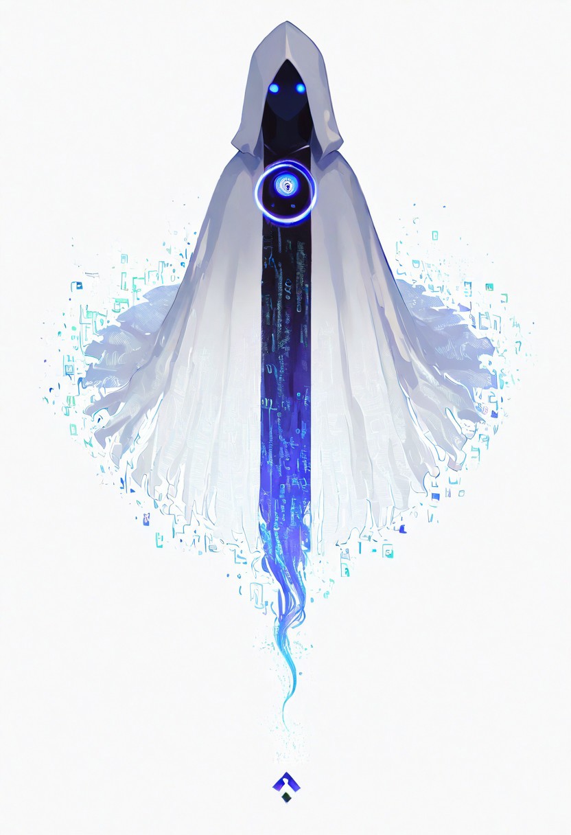 p0st_1mp4ct style, In the style of ff-nn, A mysterious, hooded figure stands at the center of a surreal digital void, its form dissolving into mysterious calligraphic symbols. The figure's face is featureless except for two glowing, white, circular eyes that pierce through the darkness. The heavy cloak drapes down like an endless abyss, gradually disintegrating into jagged, glitch-like patterns at the edges, as if the character itself is a part of the digital space, fading into the surrounding environment. Behind the figure, a mesmerizing vortex of light and color spirals outward, composed of concentric rings filled with flickering pixels, digital noise, and mysterious calligraphic symbols. The colors range from crimson to pale gray, creating a striking contrast against the dark void. Small, glowing particles float through the air, <lora:Evangelion_Post-impact_Apocalyptic_Style_Flux.1_D_by_AutoPastel-000019:0.35> <lora:Style_Calligraphy_ART:1.00> <lora:Neo_Noir:0.39>