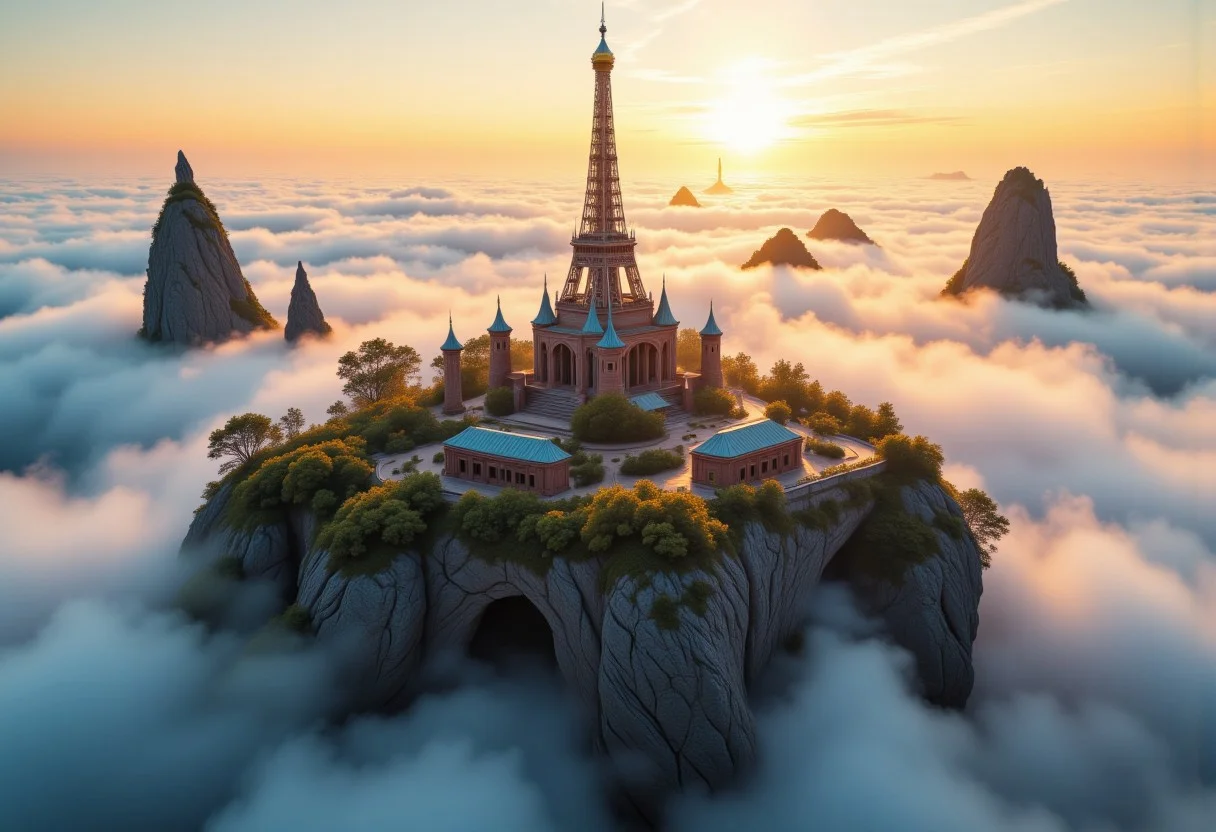 the most realistic, photorealistic photo ever taken [flythrough a VAST mystical city on an island floating in the clouds, GOLDEN HOUR, a dream world , shifting landscapes, and ethereal creatures, Captured with a Hasselblad X2D 100C and an 80mm f/1.9 lens, hyper-realistic textures, soft studio lighting, elegant shadows, styled for a Vogue beauty editorial, incredible realism, creamy bokeh, ultra-detailed textures, perfect lighting, styled for a Vogue cover]  aidmaimageupgrader, aidmamj6.1