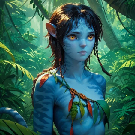 score_9, score_8_up, score_7_up, score_6_up, score_5_up, score_4_up, 1girl, Kiri, blue skin, jungle