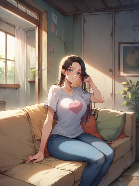 score_9, score_8_up, score_7_up, score_6_up, 1girl, long hair, <lora:d3c4yXLP:0.4> d3c4y, jeans, t-shirt, abandoned, indoors, curvy, couch,
