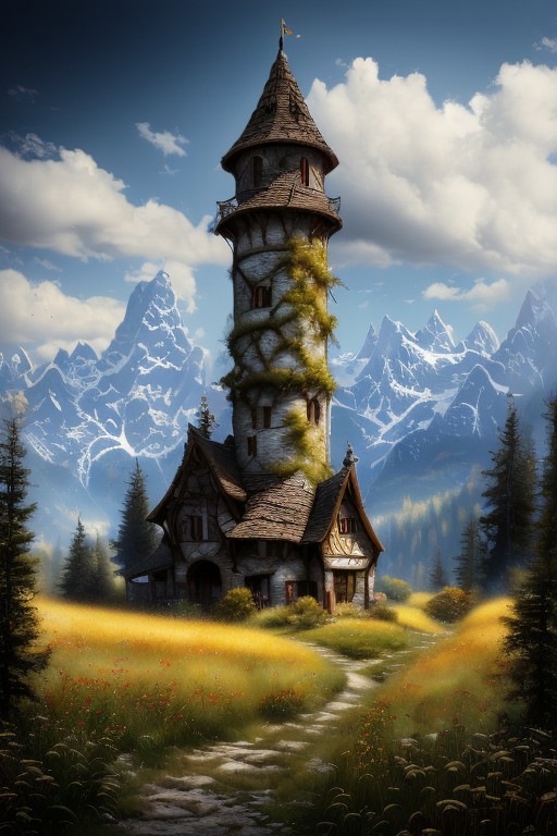 realistic analog photo, award winning photo, 
fantfa, background, mountain, trees, foreground, field, house, farm, farmland, witow, a wizard tower, blue sky
high-quality, crisp, sharp, professional-grade, high-resolution, fine detail, accurate colors, low noise, fast shutter speed, wide dynamic range, precise focus, RAW, highres, 8k, uhd, High Dynamic Range, tonemapping, crisp details,