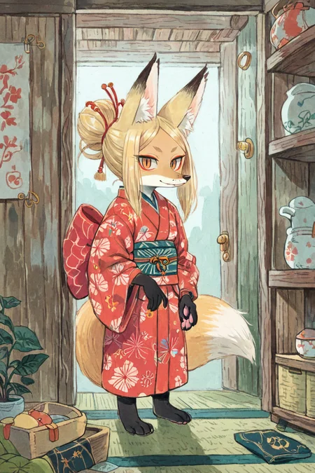 (anthro fox girl:1.4),(blonde hair:1.2),(solo:1.5),ameli,looking at viewer,indoors,tatami
deep dark night,red Yukata,japanese clothes, paws,close-up
<lora:Perfect Hands:1> <lora:age_slider_v4:-2> <lora:Ameli:0.8>, score_9, score_8_up, score_7_up, score_6_up, score_5_up, score_4_up,zPDXL