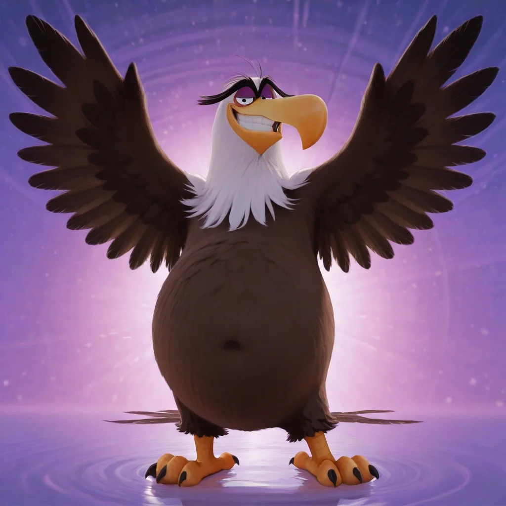 MightyEagle, 2d, 1boy, Male, furry, furry male, brown feathers, white feathers, two tone feathers, eagle, feathered hands, tail feathers, winged arms, white head, feathered head, thick eyebrows, long yellow beak, orange feet, talons, small legs, black toe claws, purple eyelids, black eyes, small pupils, unibrow, fat, bald
BREAK posing, full body, abstract background, grinning, looking at viewer, navel
BREAK best quality, amazing quality, very aesthetic, absurdres, newest, masterpiece, high quality