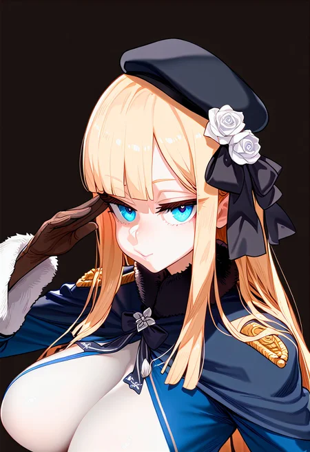 (masterpiece:1.2, best quality), (finely detailed eyes: 1.2) (ultra-detailed, hires), (detailed face, detailed eyes), (best illumination), detailed glow, high contrast, looking at viewer, solo, 1girl, solo, (huge breasts, thin waist, wide hips, thick thighs), peaceful, closed mouth, adult, reines el-melloi archisorte, blonde hair, blue eyes, long hair, bangs, blunt bangs, beret, black headwear, black ribbon, blue dress, brown gloves, dress, flower, fur collar, fur trim, fur-trimmed sleeves, gloves, hair flower, hair ornament, hair ribbon, hat, long sleeves, ribbon, rose, tilted headwear, white flower, white rose, black pantyhose, random pose, no background, dark background, (masterpiece, best quality, very aesthetic, absurdres), (ultra detailed perfect piece:1.2), illustration, masterpiece, (extremely detailed CG 8k), (very fine 8K CG), <lora:add-detail-xl:-1>