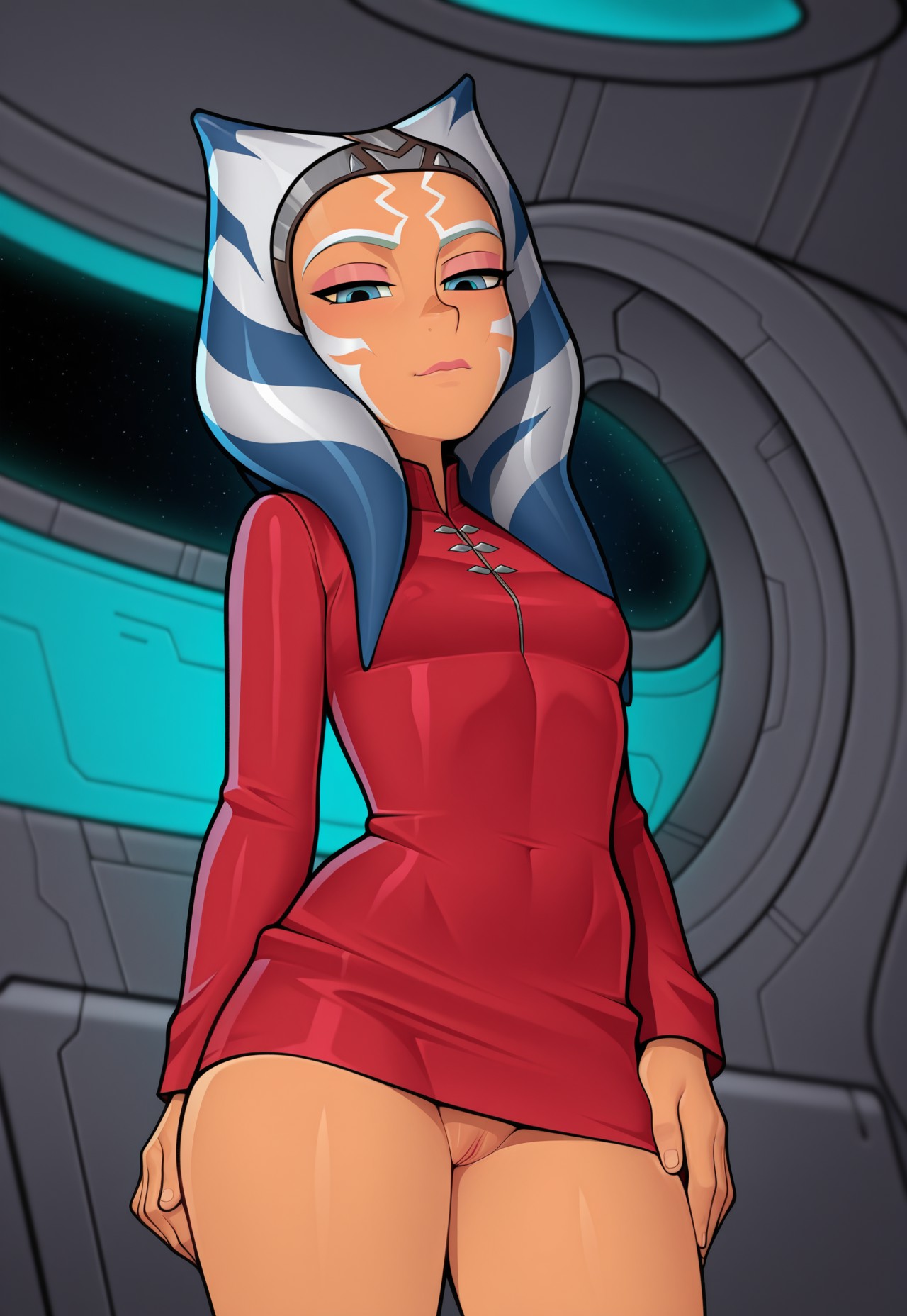 Loodncrood, Ahsoka Tano, sfw, cowboy shot, Scifi Background, Space ship interior