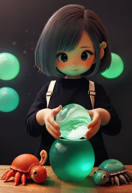 Closeup of two hands Holding a sss translucent Glass orb, infront of her face, DARK room, subsurface scattering, reflecting((TsuiFroppyCos, hermit crab in translucent sss black in dark vibrant galaxy, Large waves)) ,
atmospheric haze, Film grain, cinematic film still, shallow depth of field, highly detailed, high budget, cinemascope, moody, epic, OverallDetail, 2000s vintage RAW photo, photorealistic, candid camera, color graded cinematic, atmospheric lighting, imperfections, natural, shallow dof