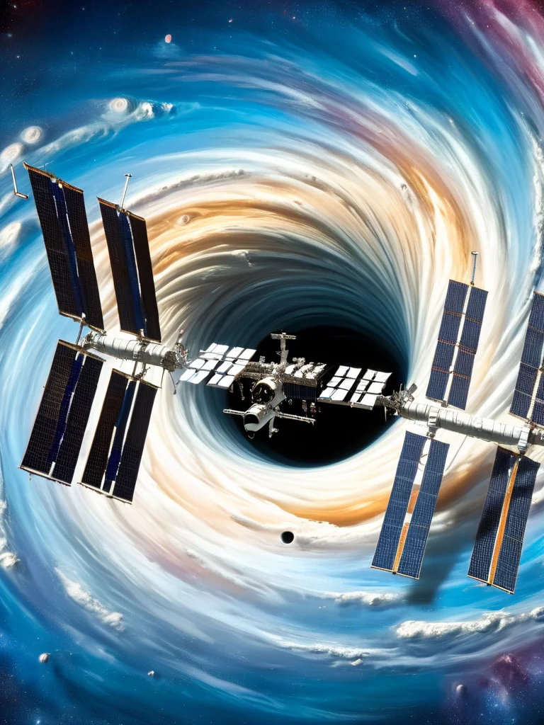the international space station, iss space station, sucked into ral-blackhole <lora:ral-blackhole:1>