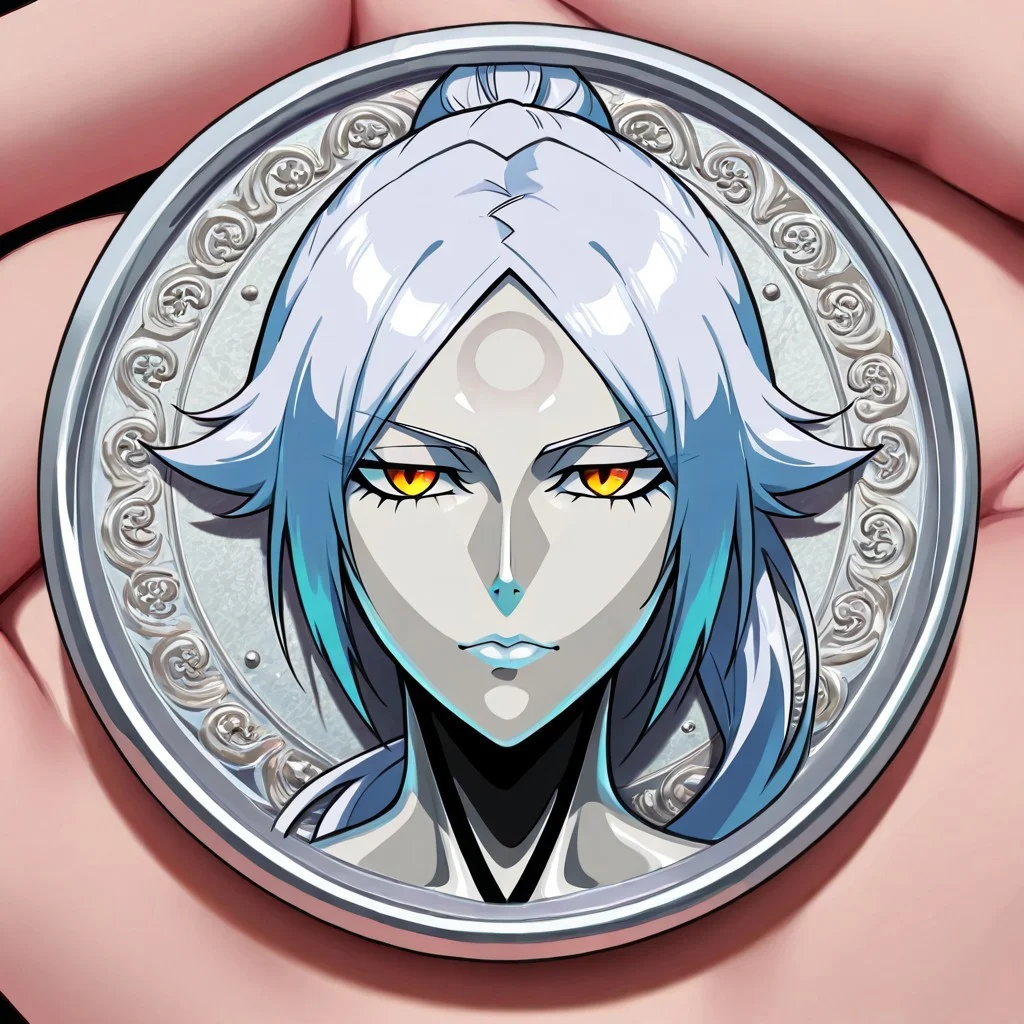 masterpiece, best quality, newest, absurdres, highres, anime, anime style, TheC0in, objectification,
TheC0in-silver, silver, silver coin, coin, made of silver, silver skin, silver hair,
1girl, shihouin yoruichi \(bleach\),