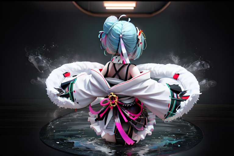 highly insanely detailed, masterpiece, top quality, best quality, highres, 4k, 8k, RAW photo, (very aesthetic, beautiful and aesthetic),  
(rsef style,fevercell style),human_machine_hybrid,energy_auras,geometric_patterns,science_fantasy,motion_blur,neon_lighting,holographic_effects,gradient_blend,mystical_vibes,futuristic_design, 
<lora:rsef-000225:1>, 
(1girl:1.3), 
1other, 
, 
, 
very short hair,blunt bangs,twin drill hair,Messy Side Swept Hair,loose hair strand,hair intakes,hair bun,double bun,cone hair bun,single hair bun,hairpods,hair ornament, 
, 
showaretro,japane5eapartment1inter10r,interior,japanese_apartment_interior,traditional_japanese_apartment, 
scenery,horizon,landscape,aerial view,drone view,outdoors,360 panorama,HDRI Panorama View,âââ