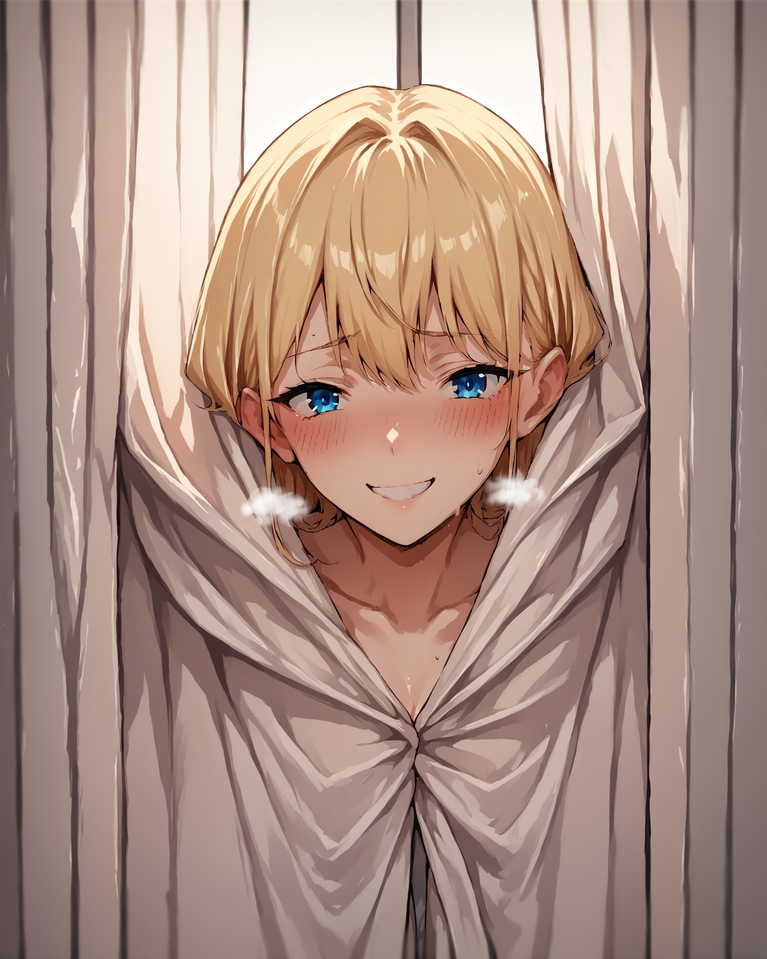 score_9, score_8_up, score_7_up, source_anime BREAK 1girl, curtains, curtain grab, blush, smile, looking at viewer, blonde hair, blue eyes, close up, <lora:What_are_you_doing_behind_the_curtain:1>, rating_questionable