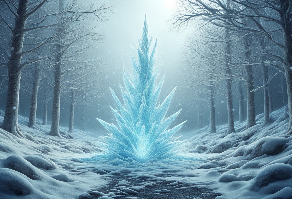 a sword, snow, ice, OverallDetail, glowing fire, lightnings
BREAK
outdoors, falling snow, at day, light particles,