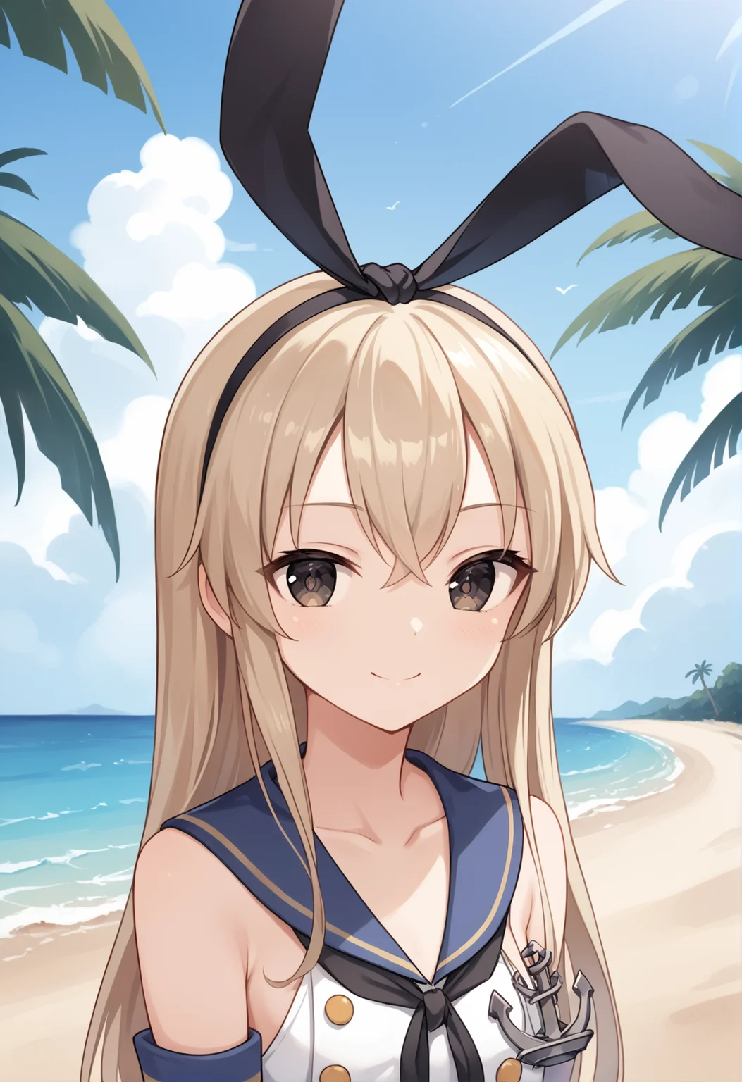 score_9, score_8_up, score_7_up, source_anime, masterpiece, best quality, highly detailed background, cinematic lighting, detailed eyes, detailed pupils, perfect face, solo,
Shimakaze, unique outfit, anchor, cute, smile, portrait,
beach, water, sand, clouds, midday, palm trees,
<lora:shimakaze:0.8>