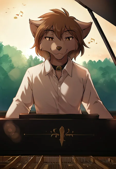 score_9, score_8_up, score_7_up,score_6_up,score_5_up, source_furry
BREAK
solo, furry male anthro, (smug, seductive), white shirt with collar, white trousers, gold watch (outdoors, sitting, playing instrument, piano, implied playing piano, playing piano, upper body, classroom, music, musical note, grand piano), front view
BREAK
<lora:Zen-Twokinds-SDXL-AnonTK-V1:0.85>, zen-twokinds, keidran, wolf tail, <lora:p:0.35>, playing_piano_front_view, <lora:Playing_piano_front_view:1>