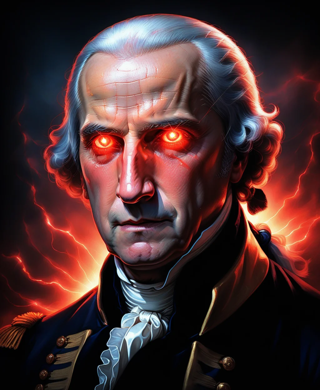 <lora:Glowing_eyes_portrait:0.7> george washington, red glowing eyes, dark background, lens flares for eyes, laser eyes portrait, digital painting, extremely bright eyes,