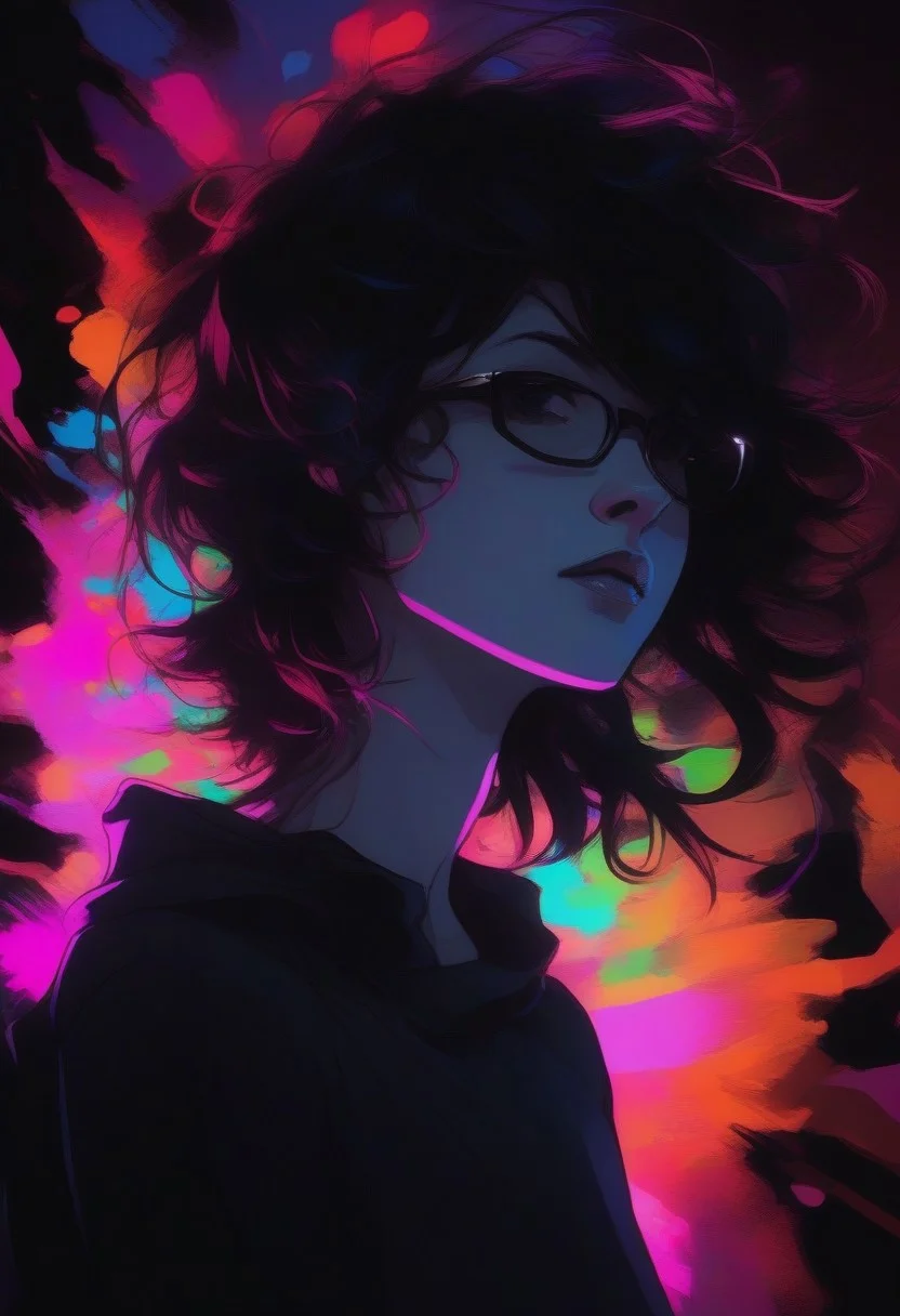 1girl, Homestuck, back lighting, dark, multicolored background, masterpiece, best quality, very aesthetic