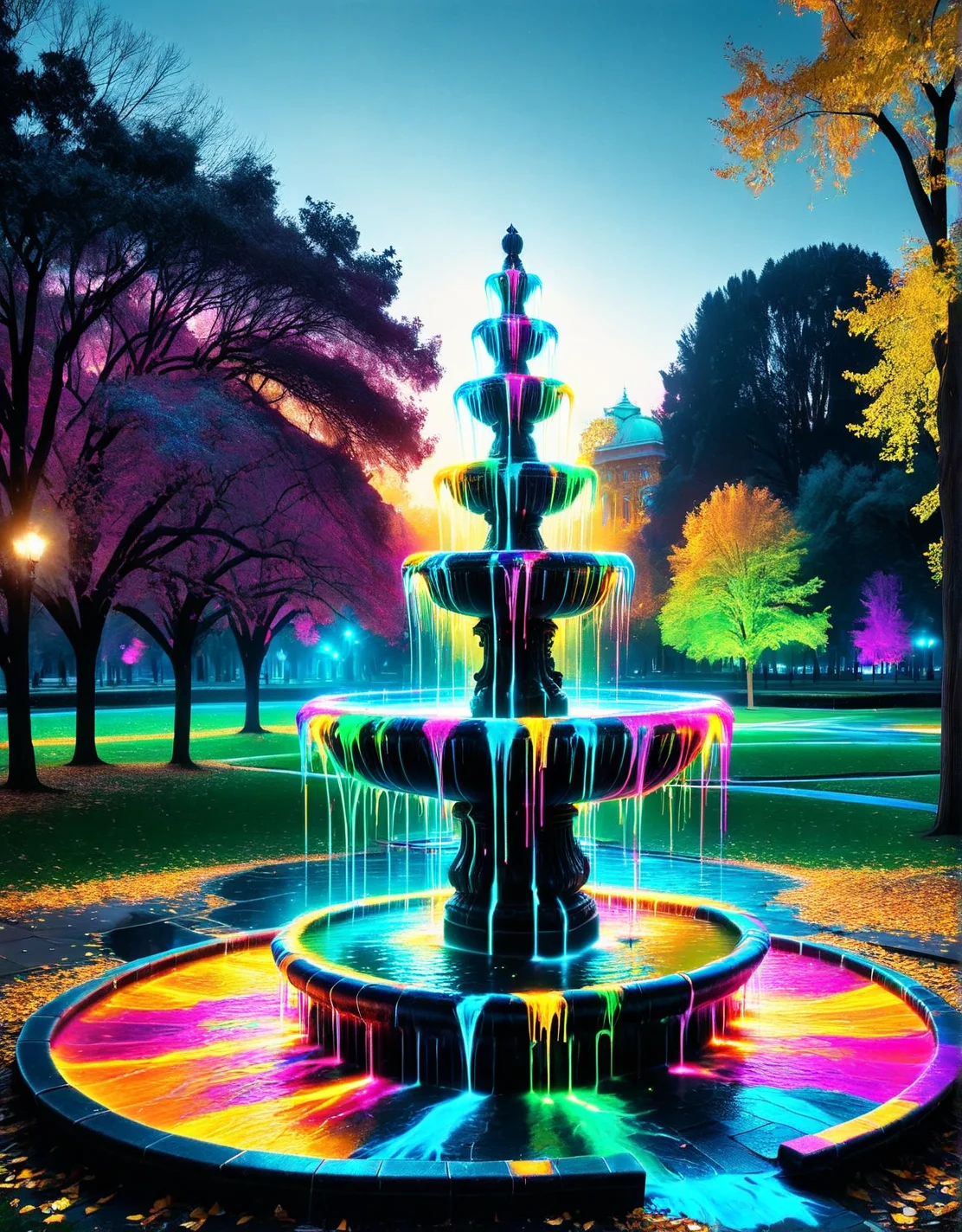 A cracked fountain in a deserted park, covered with colorful ais-nnsplsh streaks. <lora:ais-nnsplsh-sdxl:1>