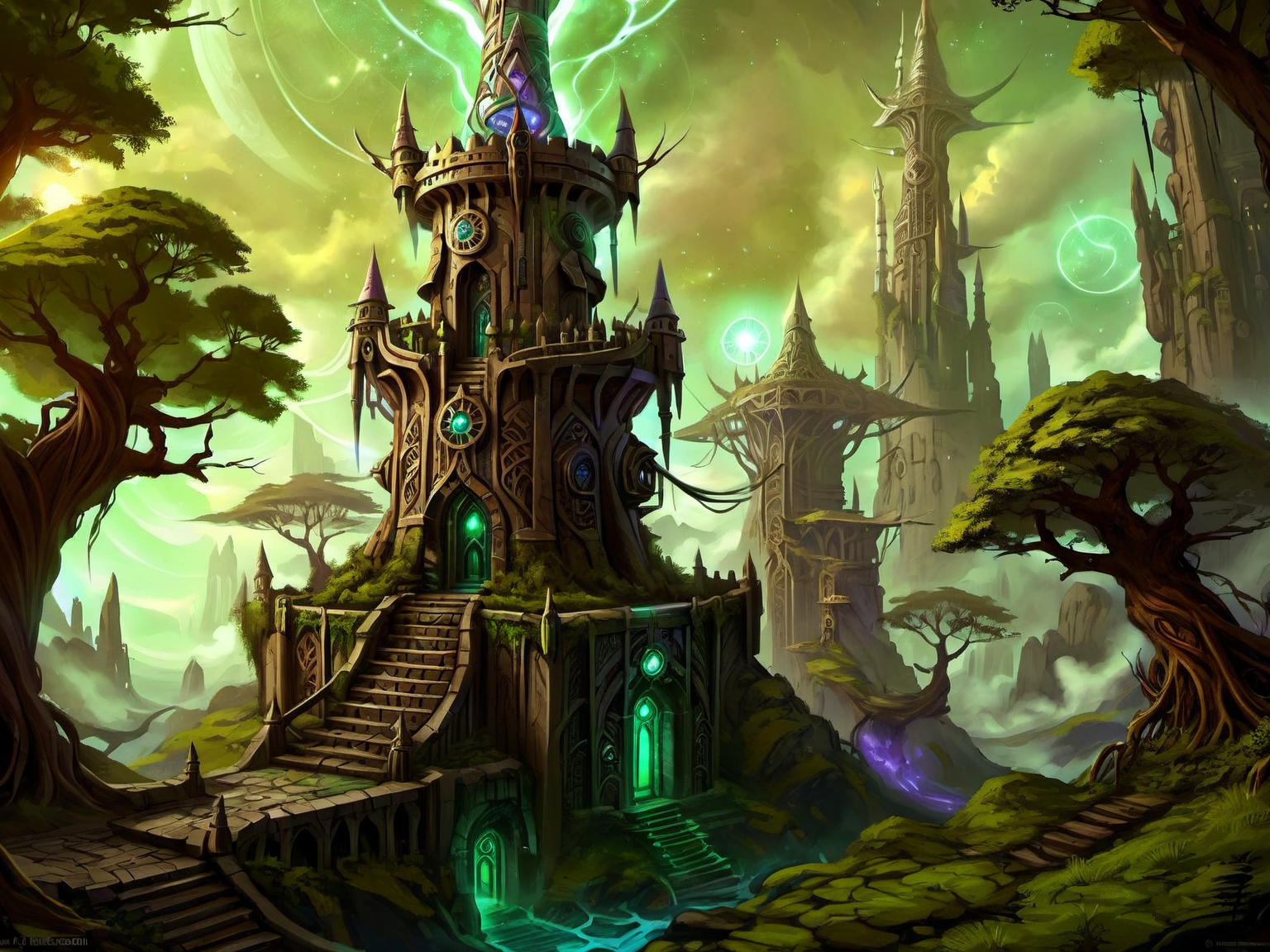 <lora:MagicAI:.9>   DruidMagicAI   mage tower , Highly detailed, sci fi fantasy setting, intricate detailed background