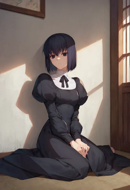 score_9, score_8_up, score_7_up, 1girl alice kuonji, black dress white shirt juliet sleeves puffy sleeves, sitting, on ground, indoors, against wall, leaning
<lora:mahoutsukai_no_yoru_characters_pony:1>