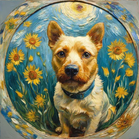 masterpiece,best quality,<lora:tbh323-sdxl:0.6>,dog in fisheye,flowers,<lora:tbh123-sdxl:0.2>,paint by Vincent van Gogh,