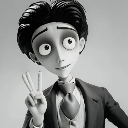 , , score_9, score_8_up, score_7_up, score_6_up, score_5_up, score_4_up, score_9, solo, shirt, black hair, 1boy, monochrome, upper body, male focus, necktie, blurry, formal, suit, smile, v, peace sign, nervous,
