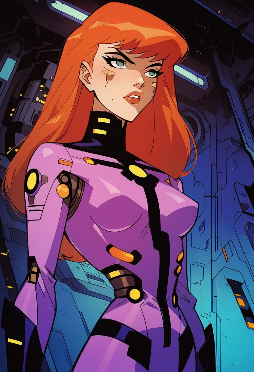 score_9, score_8_up, score_7_up, score_6_up, dcaustyle, 1girl, daphne blake, bodysuit, ginger hair, undercut, pointy breasts, spacecraft interior, 2d, knva, cyberpunk, akazutsumi momoko, wearing a red Starfleet uniform,