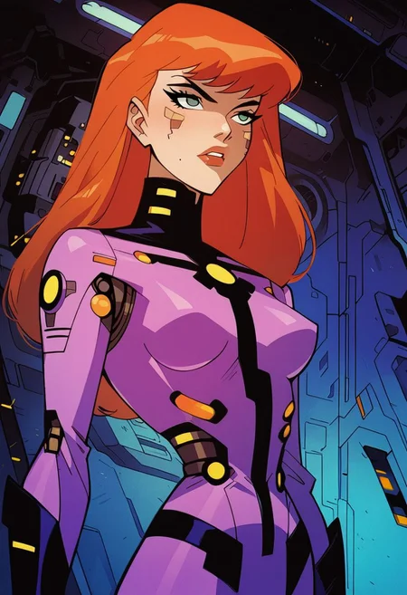 score_9, score_8_up, score_7_up, score_6_up, dcaustyle, 1girl, daphne blake, bodysuit, ginger hair, undercut, pointy breasts, spacecraft interior, 2d, knva, cyberpunk, akazutsumi momoko, wearing a red Starfleet uniform,