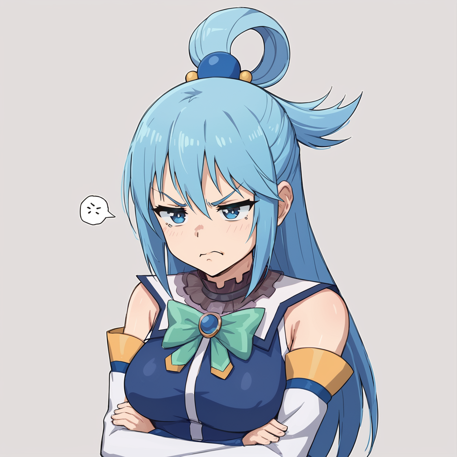 1girl, Aqua (konosuba), score_9, grumpy, arms crossed,