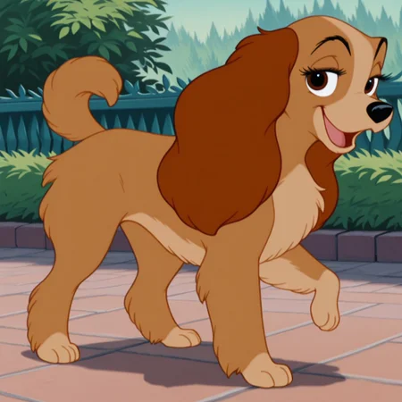 lady, female, dog, disney, cocker spaniel, long brown ears, tan fur, light tan belly, light tan paws, brown eyes, no collar, BREAK score_9, score_8, score_7, no humans, (((full body))), standing, solo, female, feral, hight definition, hyper detailed, best quality, amazing quality, 1girl, cute, cute smile, cute pose, 8k, masterpiece, looking at viewer BREAK dancing, quadruped, happy, friendly, adorable, expressive eyes, sweet, smiling, sassy, open mouth, half-open eyes, outside, smug, flirty, playful