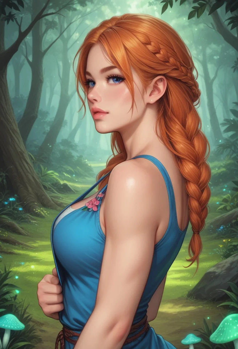 Beauty female shaped woman with intricate details, fit body, cute girl, blue eyes, ginger hair, beautiful princess, thick thighs, petite body, perky breasts, cute face, floral sundress, sandals, long hair, ((ultra detailed beauty faces)), full body, action pose, big brightness blue eyes, with big dagger in hands
Background: A whimsical landscape filled with giant, vibrant mushrooms in various colors. Towering red, blue, and purple mushrooms cast playful shadows. Lush, green moss carpets the ground, dotted with tiny, glowing fairy lights. A sparkling stream winds through the scene, reflecting the colorful mushrooms. In the distance, a mystical forest with twisted, ancient trees adds depth. The air is filled with the scent of earth and the soft hum of magical creatures.
score_7_up, rating_explicit, Expressive, (upper body:1.8), dynamic pose. ((side view))
(((full-clothed))),
<lora:add-detail-xl:1>
<lora:Dynamic Poses:1>