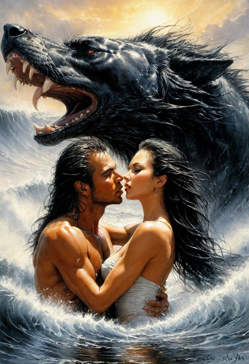 fantasy art by Luis Royo, In Royo's work, she pulled me to her and literally bit into my lips with a hot and slightly hard kiss. it was hot and passionate. Excitement shot up like a roaring flame and covered me with a searing wave. With a muffled moan of pleasure, I wrapped my arms around the innkeeper, hugging her closer to me and greedily responding to the kiss. Consciousness was simply drowned in the raging waves of depraved desire. It was like madness, with a taste of rudeness and insatiability. His hands wandered over his lean body, paying special attention to his elastic ass and lush breasts. I kneaded them, stroked them, at times gently twisted and pinched the swollen nipples, tearing sensual moans from Camellia's lips, muffled by ardent kisses,, the style of Luis Royo, Luis Royo, illustration in style Luis Royo